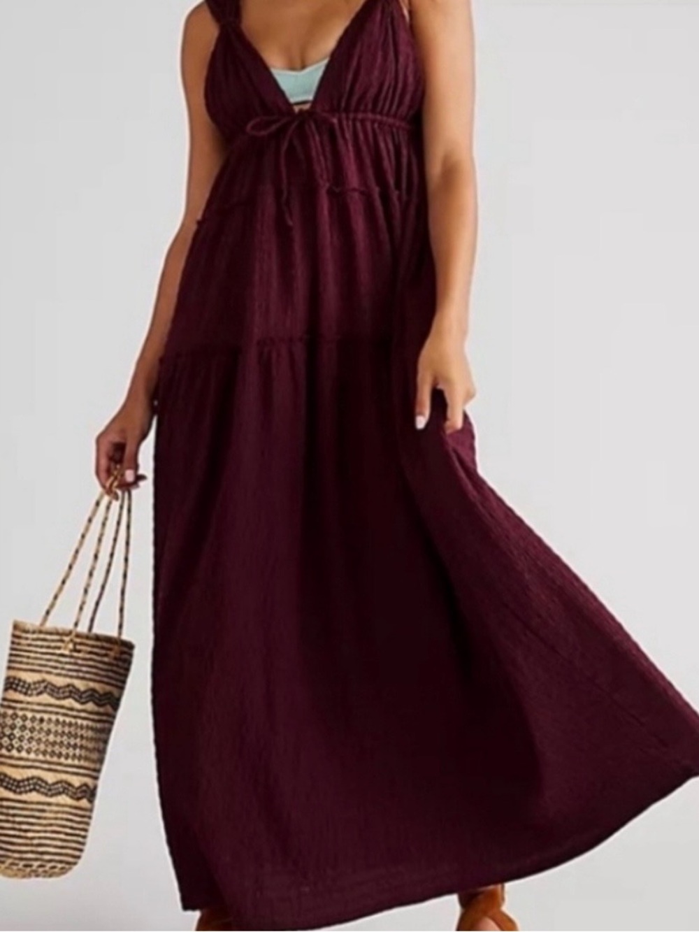 Women's Deep Plum Maxi Dress with Tie Waist